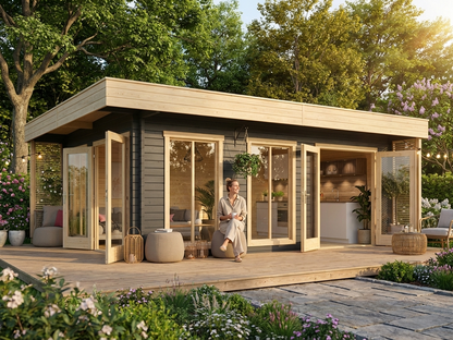 Wooden cabin in dark grey made from Nordic Spruce - view 3