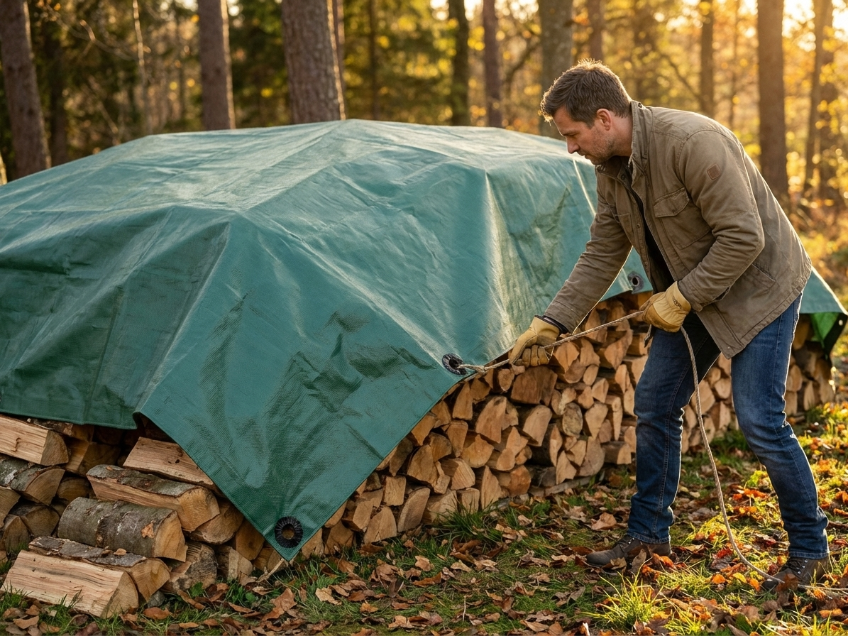 Green 10x12 metre tarpaulin made from TPO for outdoor use