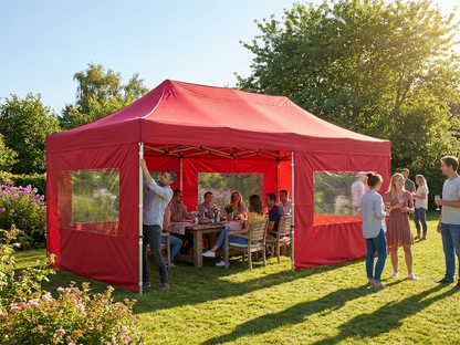 Red pop-up gazebo with steel frame and sidewalls for outdoor events - view 3