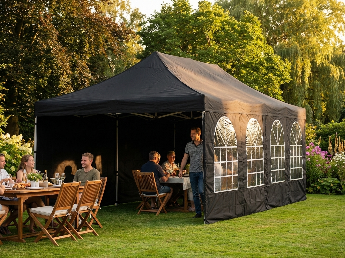 Black pop-up gazebo with steel frame for outdoor use - view 3