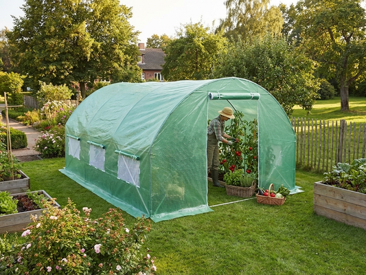 Green polytunnel greenhouse 4x4x2 m for garden use