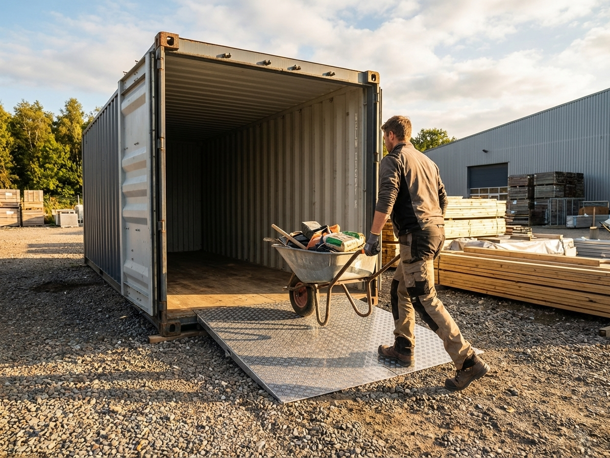 Container drive-in ramp in black, heavy-duty steel for industrial use - product detail