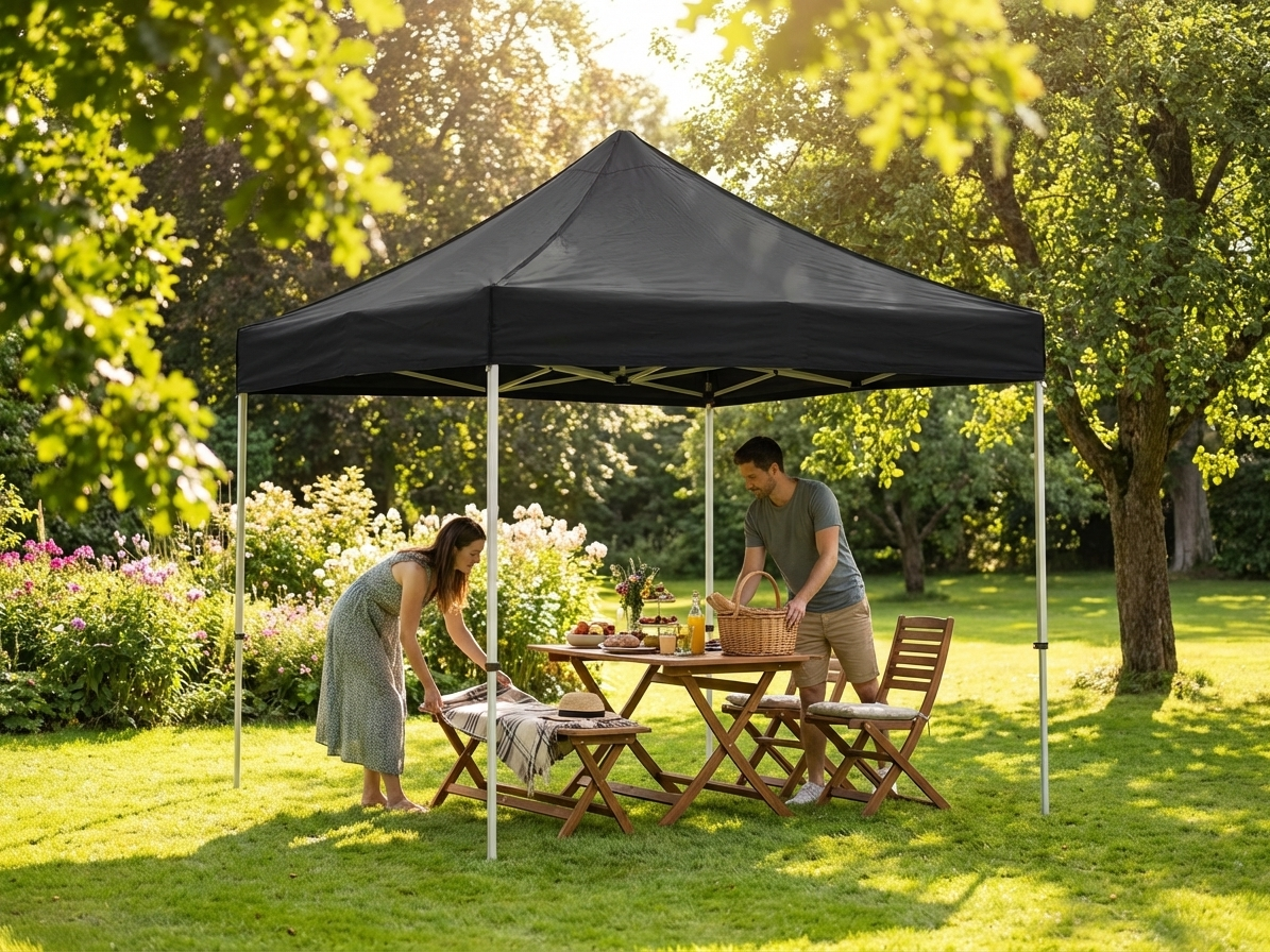 Pop up gazebo 2x2 m black with steel frame and polyester roof for outdoor use - view 3