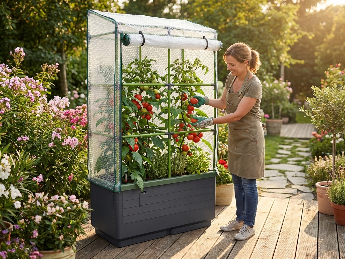 Self-watering planter box in anthracite for domestic and outdoor use - product detail