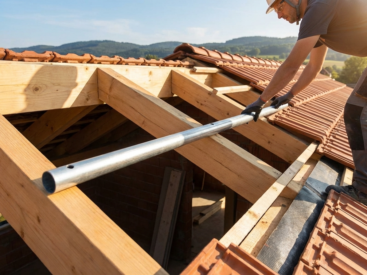 Galvanised steel tube for roof construction, 38 mm diameter