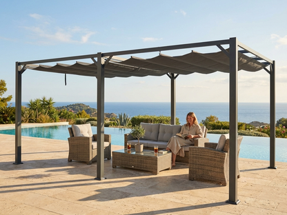 Dark grey pergola gazebo with aluminium frame for outdoor use