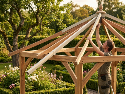 Extended roof pole top in silver, designed for pagoda use