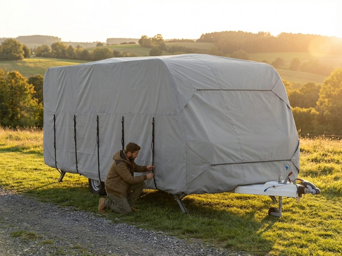 Grey caravan cover with dimensions 5.2x2.5x2.25 m, water-resistant - product detail