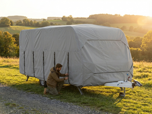 Grey caravan cover with dimensions 5.2x2.5x2.25 m, water-resistant - product detail