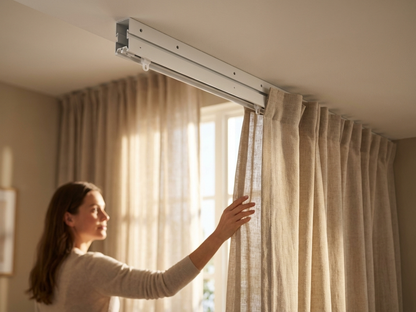 Grey curtain rail made from powder coated steel