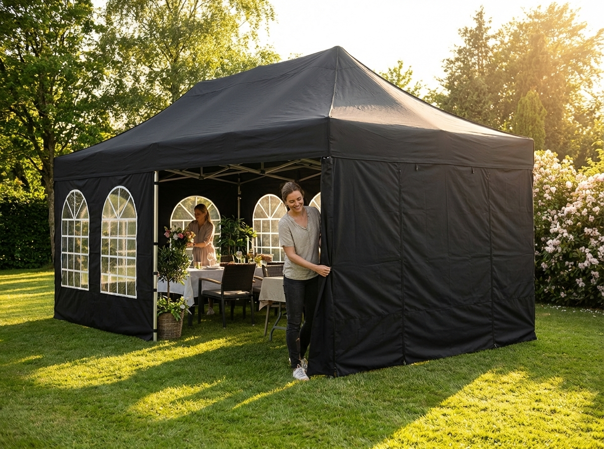 Black sidewall kit for 4x6 m gazebo, durable polyester - product detail