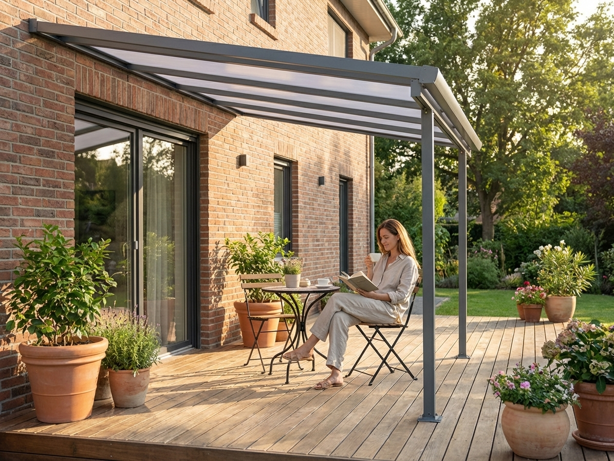 Grey Patio Cover with Aluminium Frame for Outdoor Use - view 3