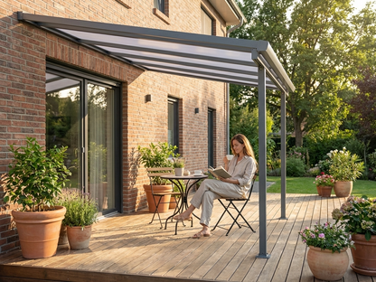 Grey Patio Cover with Aluminium Frame for Outdoor Use - view 3