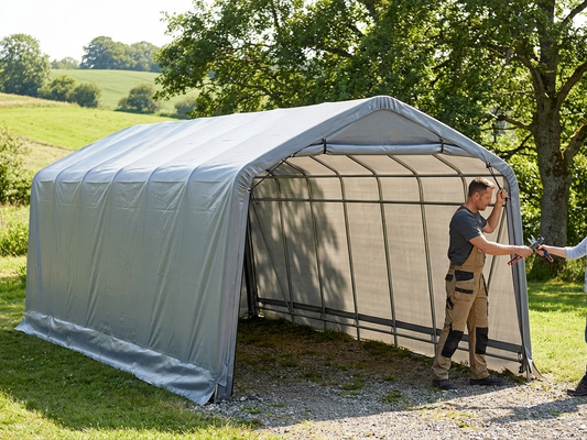 Grey polyethylene roof cover for 5x10 m storage shelter