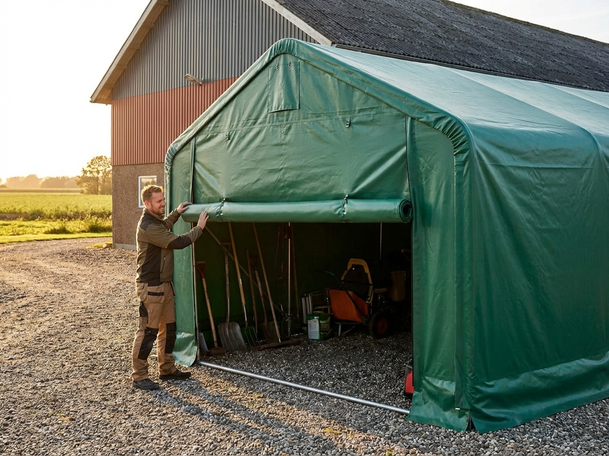 Green PVC storage shelter end wall for outdoor use - view 3