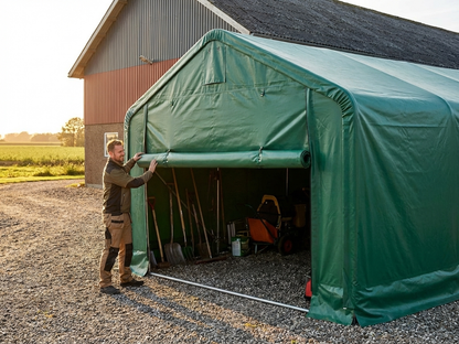 Green PVC storage shelter end wall for outdoor use - view 3