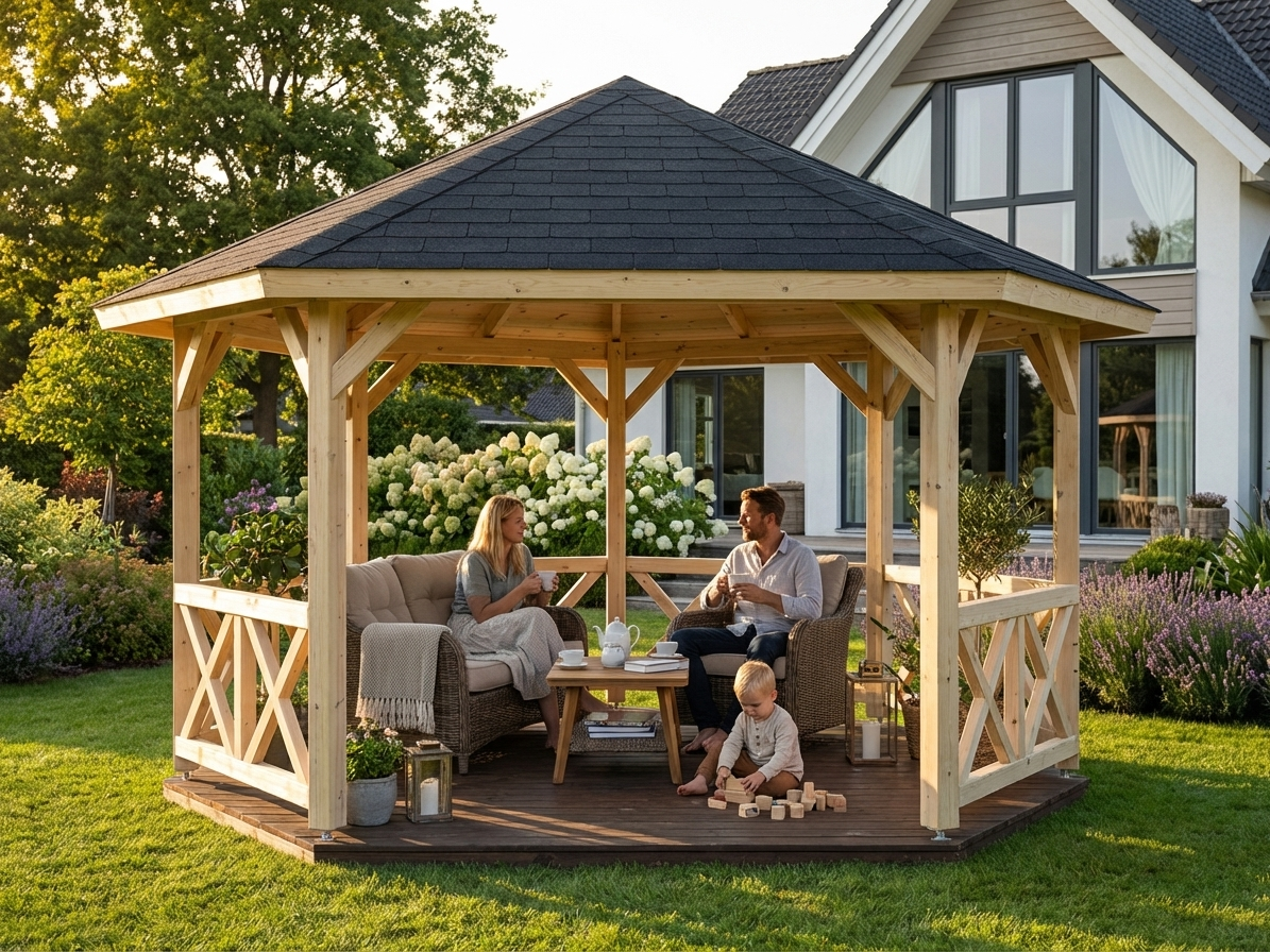 Wooden Gazebo in Natural Finish, 4.65x4.65 m, Nordic Spruce - product detail