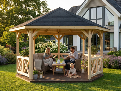Wooden Gazebo in Natural Finish, 4.65x4.65 m, Nordic Spruce - product detail