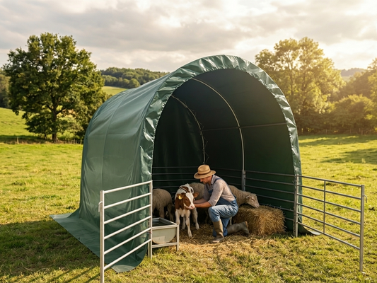 Green PVC Livestock Shelter with galvanised steel frame