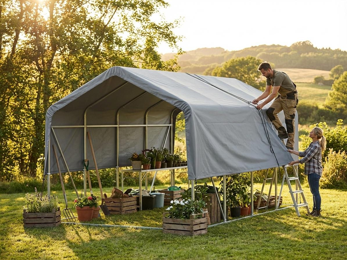 Grey polyethylene storage shelter roof cover - product detail