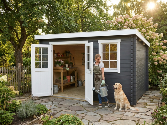 Wooden shed in dark grey, Nordic Spruce, 3.8x2.75x2.11m