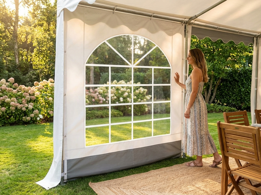White and grey PVC marquee sidewall for event shelters