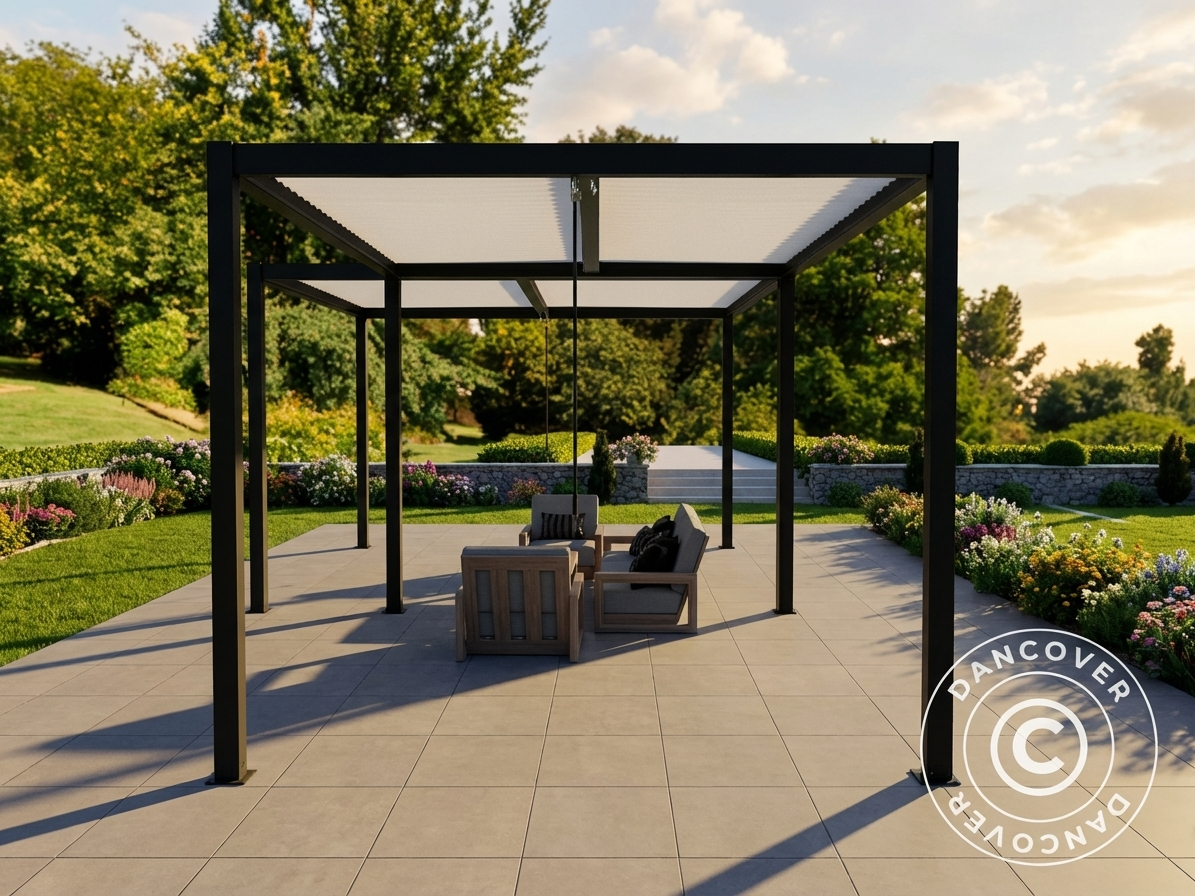 Aluminium pergola gazebo in garden setting
