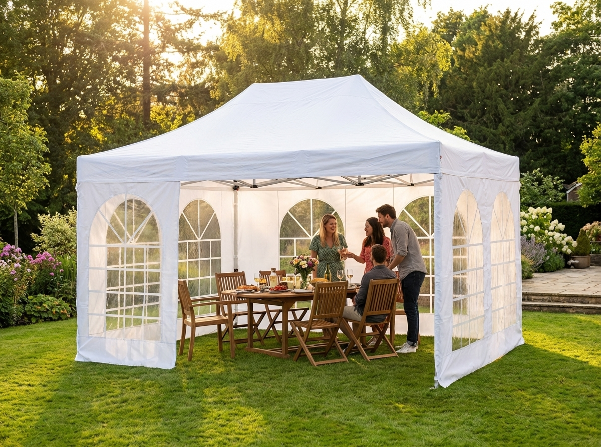 White pop-up gazebo with steel frame for outdoor use - view 3