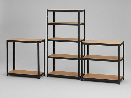 Black storage rack with MDF shelves for home and warehouse use - product detail