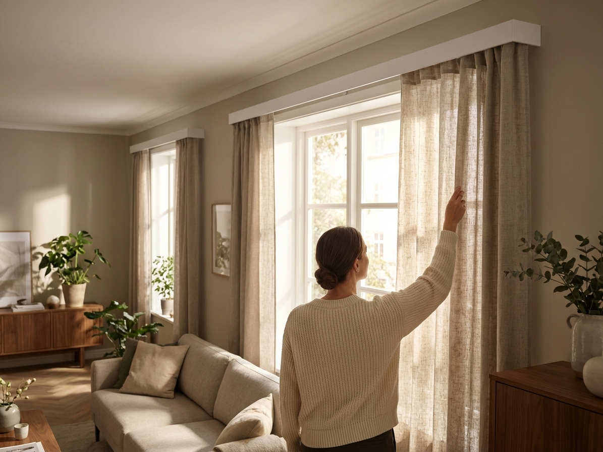 Grey curtain rail made from powder-coated steel for indoor use - view 3