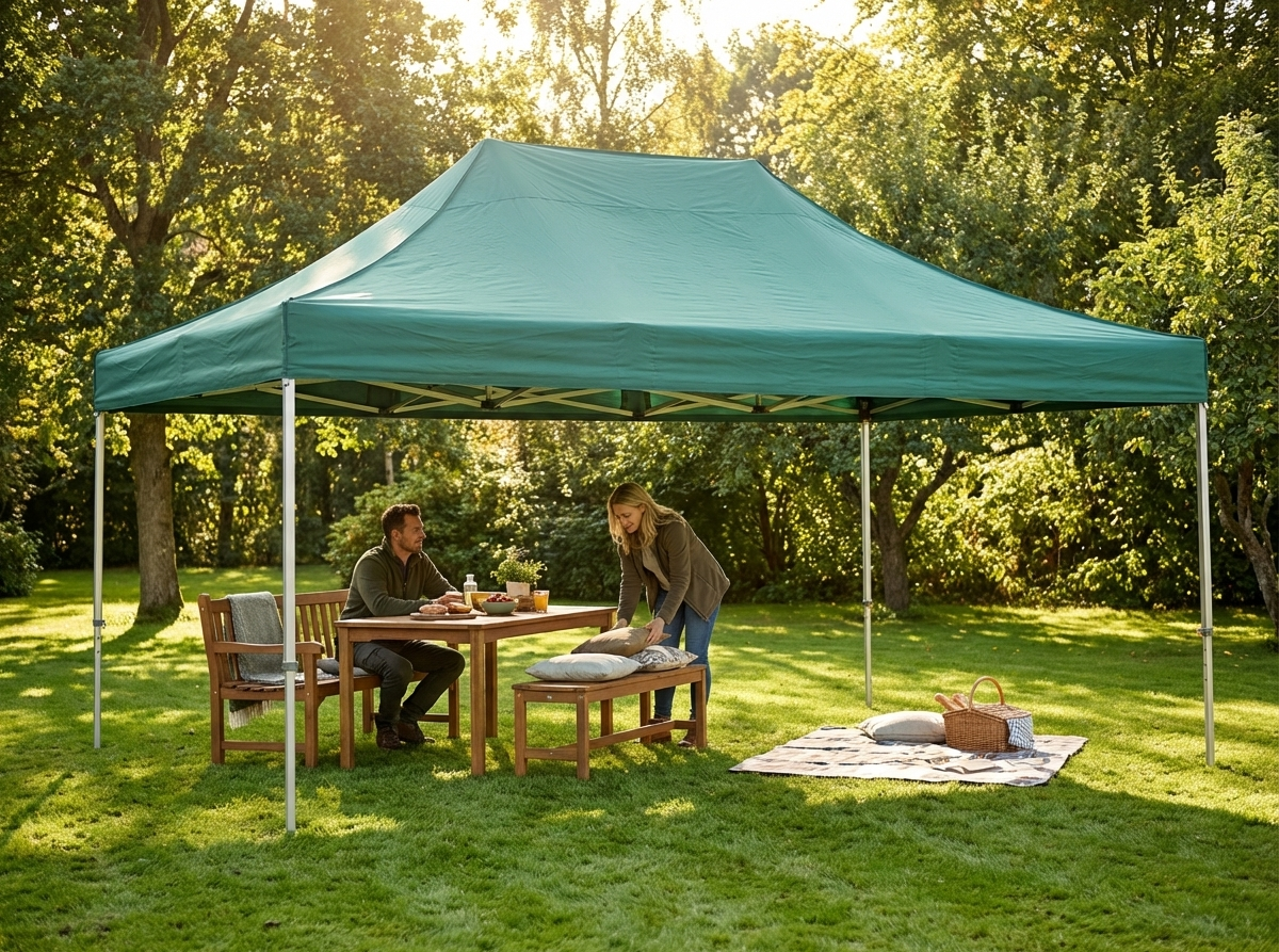 Green pop-up gazebo with steel frame for outdoor events - view 3