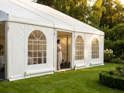 White PVC endwall for outdoor events with large window and wide door - view 3