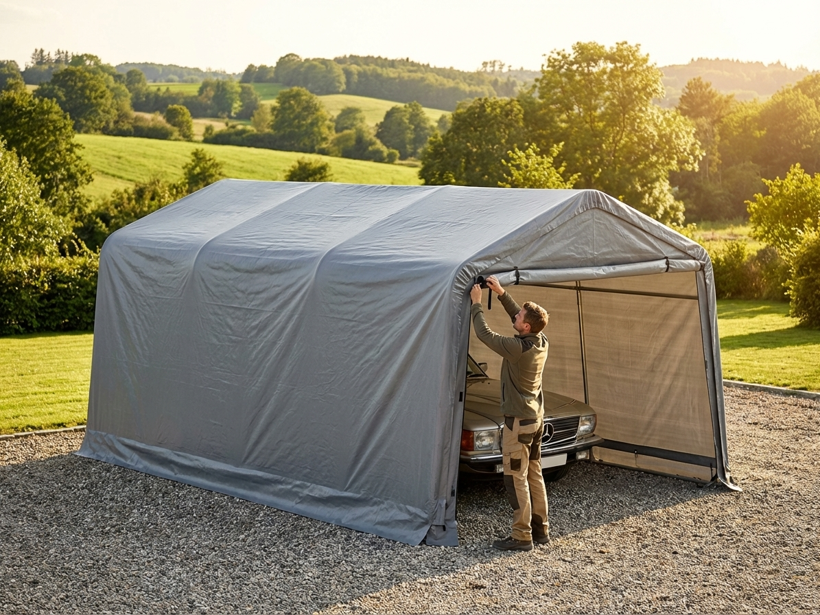 Grey polyethylene roof cover for portable garage, 3.3x4.8 m - view 3