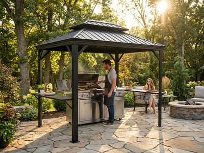 Black BBQ gazebo with aluminium and steel frame for outdoor use - view 3