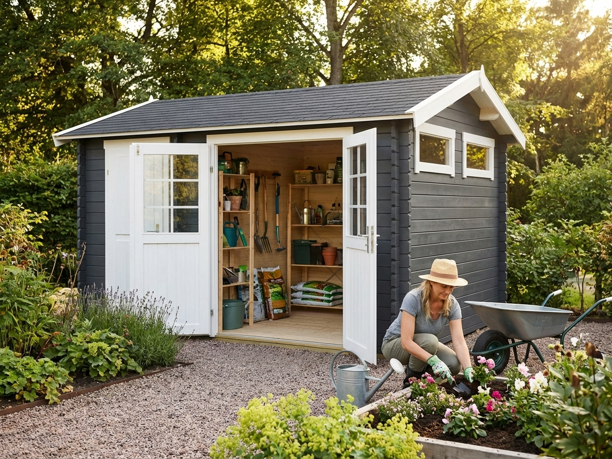 Wooden Shed in Dark Grey for Garden Storage - view 3