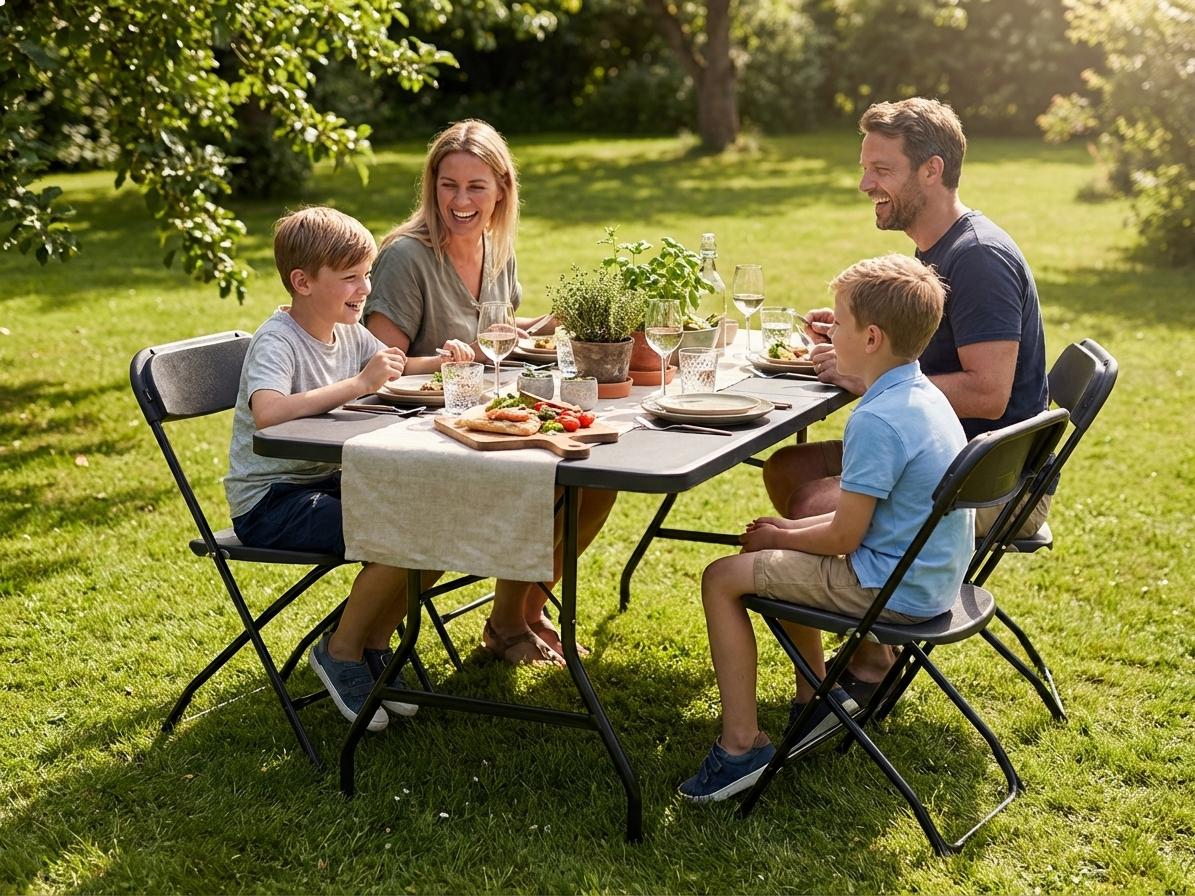 Folding table in black, 180x74x74 cm, made of HDPE and steel - product detail