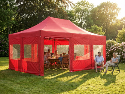 Red pop up gazebo with aluminium frame for outdoor events