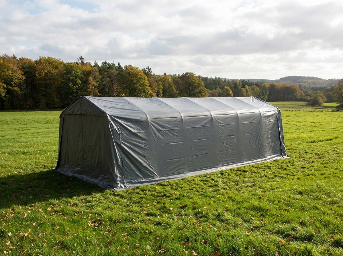 Grey Livestock Shelter in PVC and Steel, 3.6x7.2x2.68 m - product detail