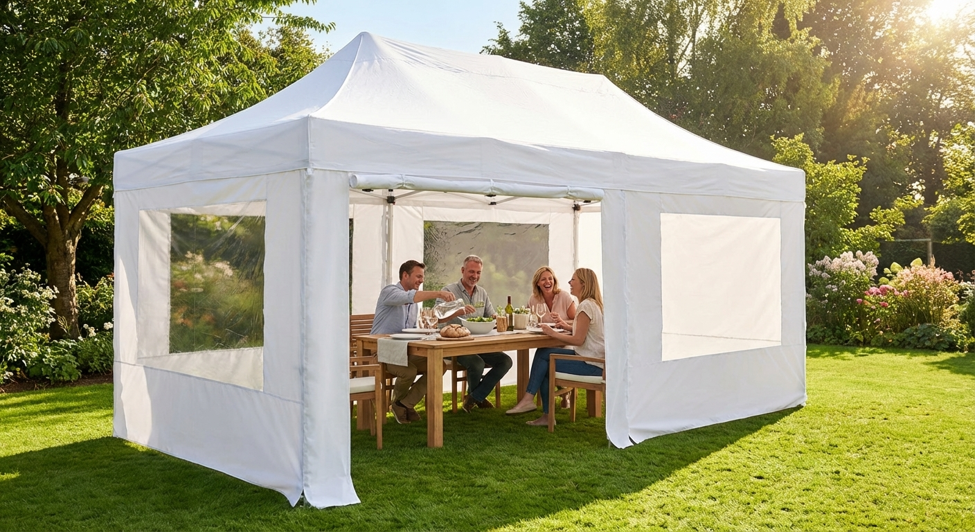 White pop up gazebo with flame retardant feature for outdoor events - product detail
