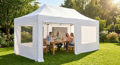 White pop up gazebo with flame retardant feature for outdoor events - product detail