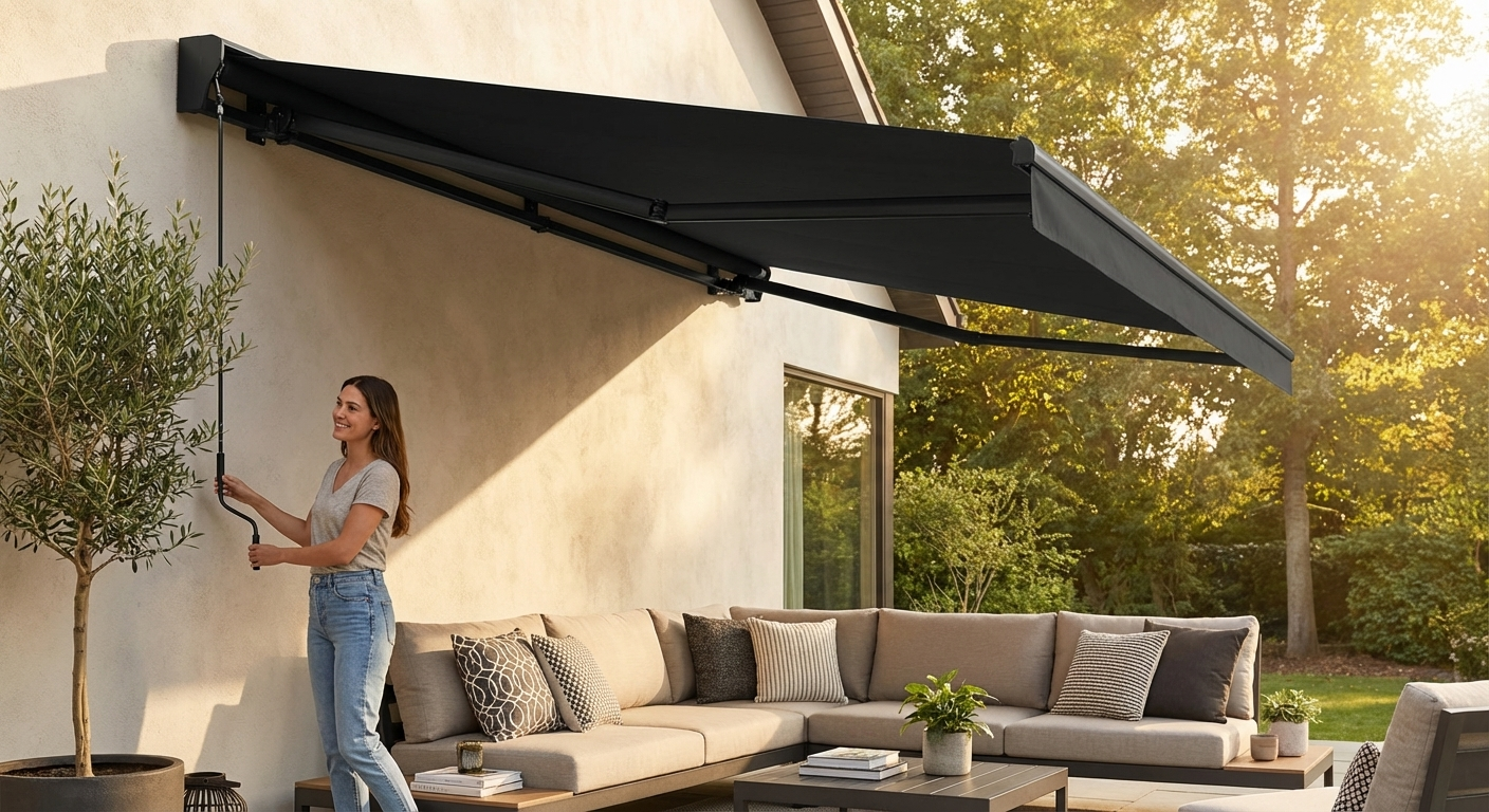 Outdoor awning in black with aluminium frame, 3.95x2.5 m - view 3