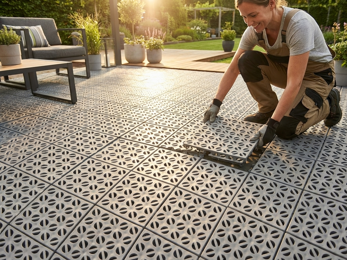 Grey plastic flooring made from high quality polyethylene - product detail