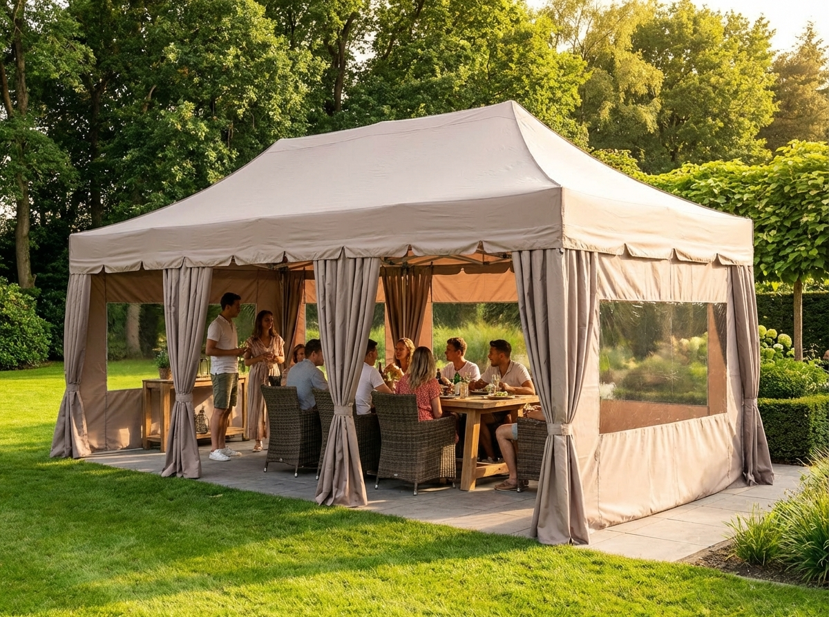 Pop up gazebo 4x6m in latte colour with steel frame for outdoor events - view 3