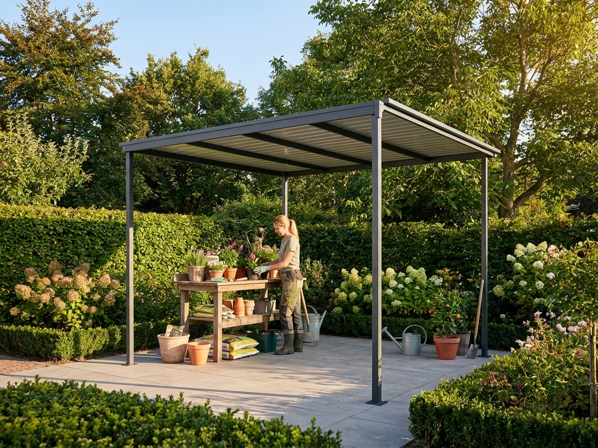 Anthracite garden shed extension with skylight in galvanised steel - view 3