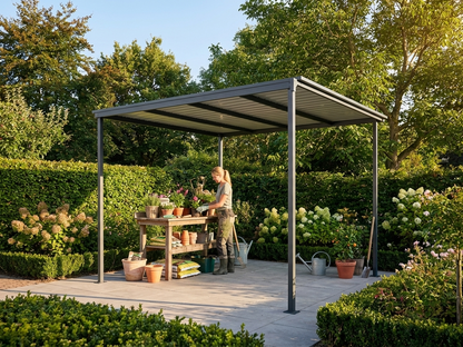 Anthracite garden shed extension with skylight in galvanised steel - view 3