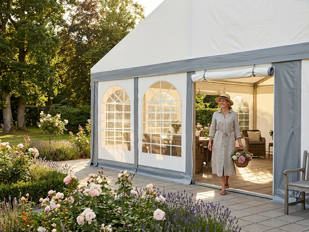 PVC endwall with large window and wide door in white/grey, ideal for event use - view 3