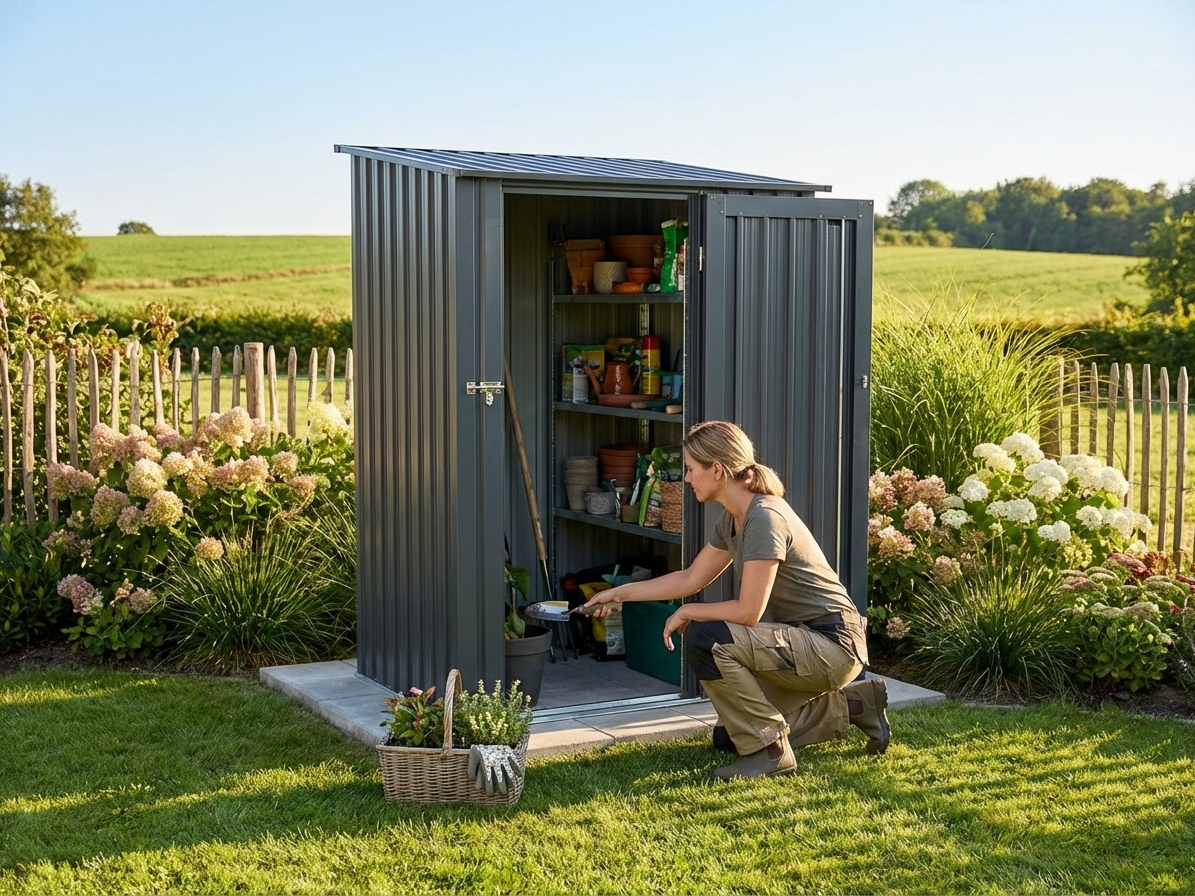 Anthracite garden shed for outdoor storage
