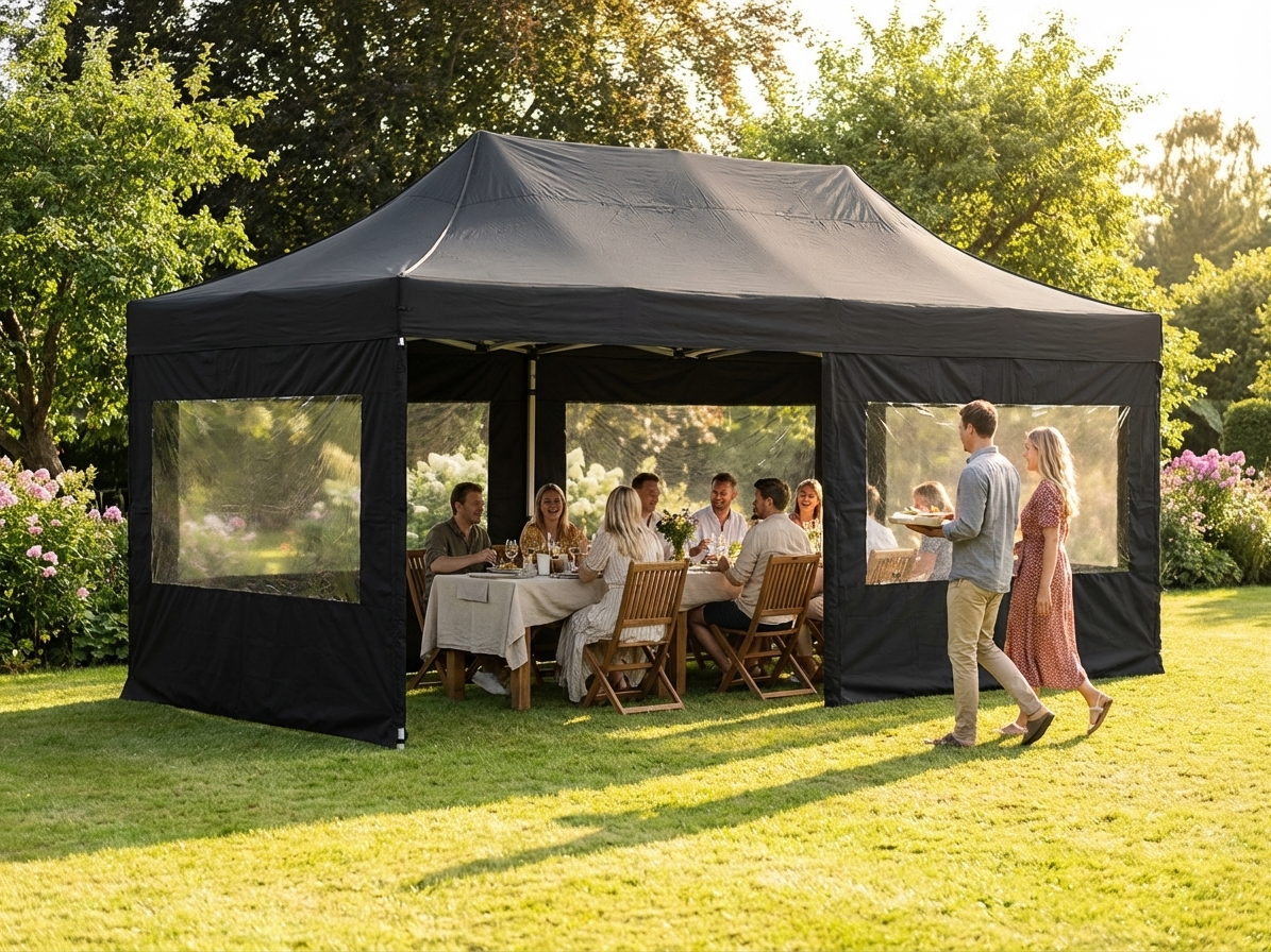 Black pop-up gazebo 4x8 m with aluminium frame - view 3