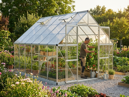 Polycarbonate greenhouse with aluminium frame, silver colour
