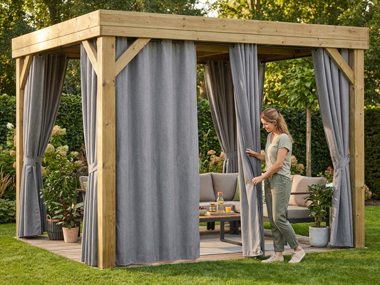 Grey gazebo curtains made of mesh for outdoor use - product detail